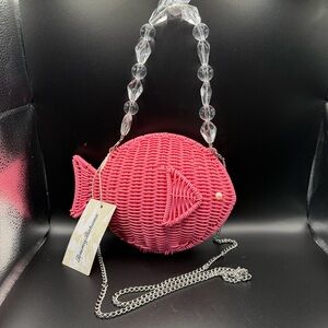 NWT Tommy Bahama Pink Wicker Fish Crossbody Purse Handbag Viral Trending Tik Tok
